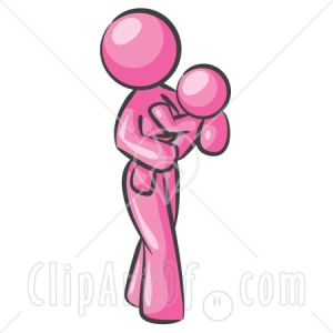 22818-Clipart-Illustration-Of-A-Pink-Woman-Carrying-Her-Child-In-Her-Arms-Symbolizing-Motherhood-And-Parenting